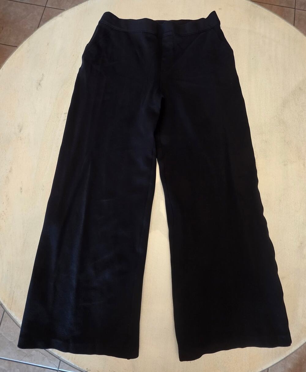 Spanx Women's Black Wide Leg Elastic Waist Pull On Pants Faux Pockets SZ LP